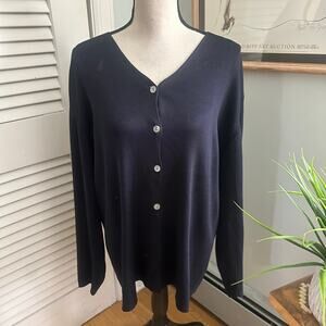 JENNIFER TYLER Sweater Womens Large Navy Blue Cardigan Silk Preppy Classic
